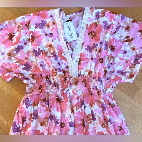 NWT ee:some M Fuchsia Multi-Color Floral Maxi Dress & ENTI Pink Hoodie - Picture 2 of 9